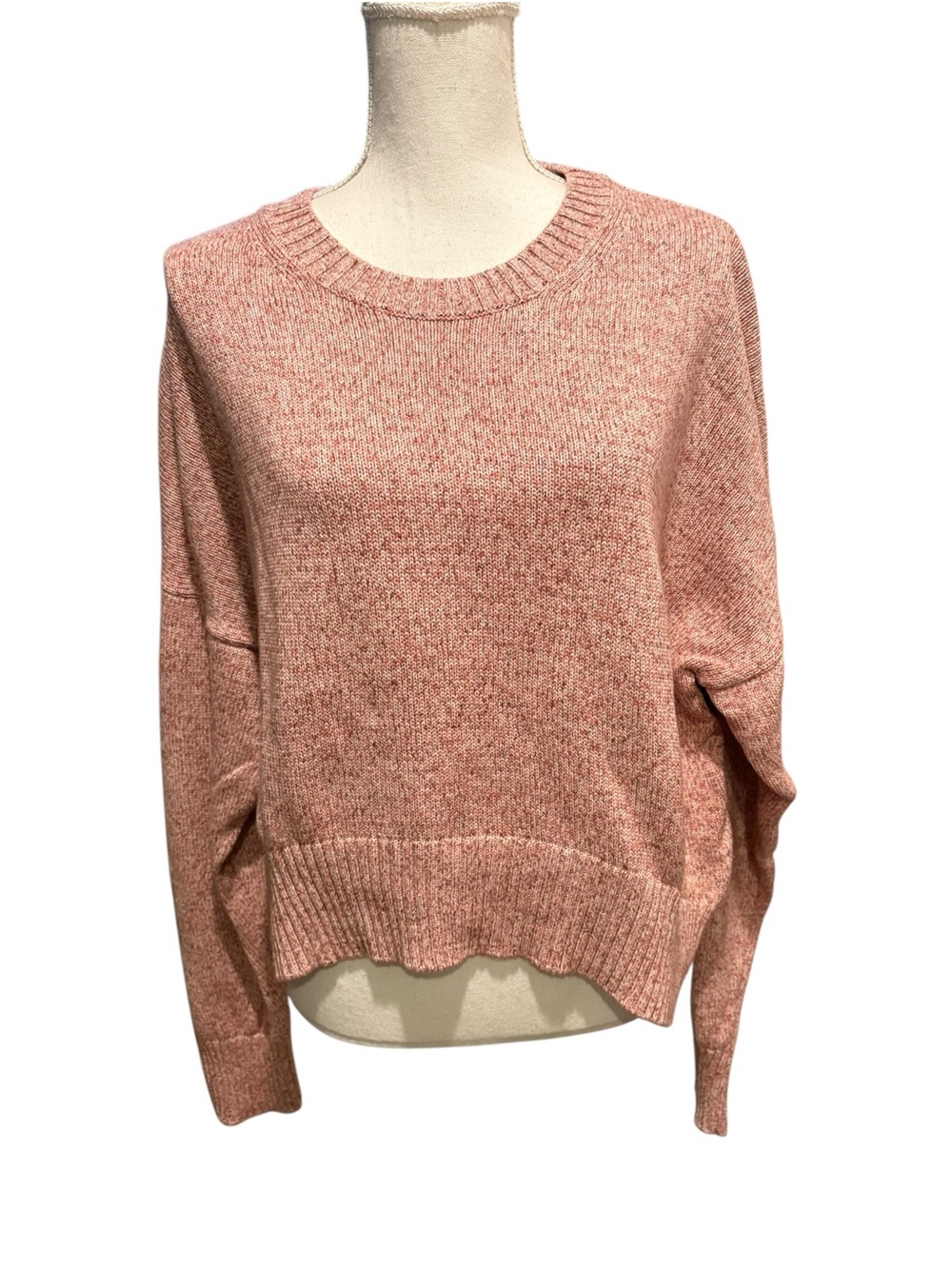 Quince 100% Organic Cotton Boyfriend Crewneck Sweater Marled Rose Pink. Size L